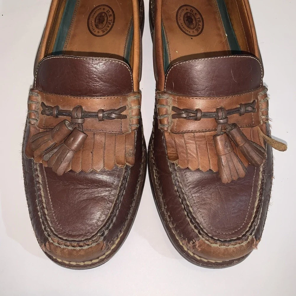 H.S. Trask Shoes Mens Size 10.5 Brown Leather Slip On Tassel Loafers H1175